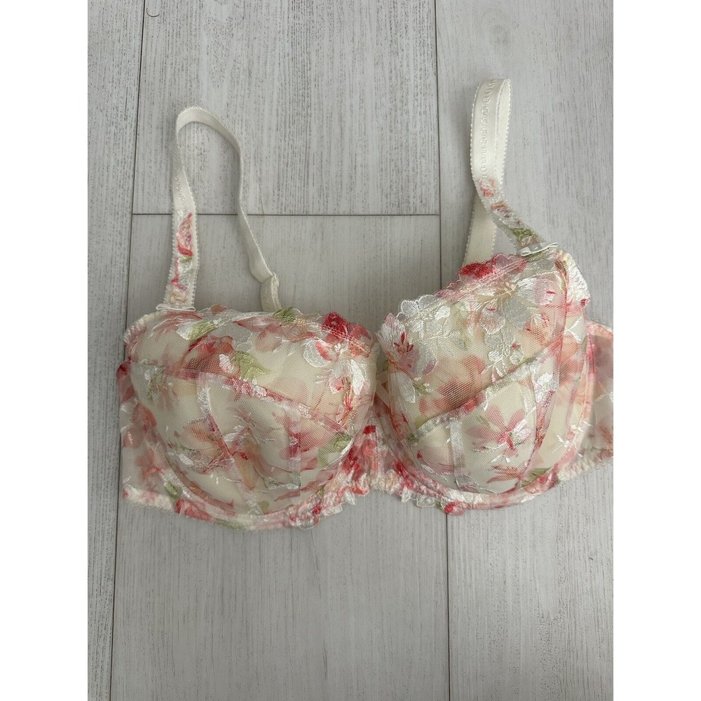Fantasie Lined Underwire Bra Sz 36DDD White - Floral Embroidery Colorful